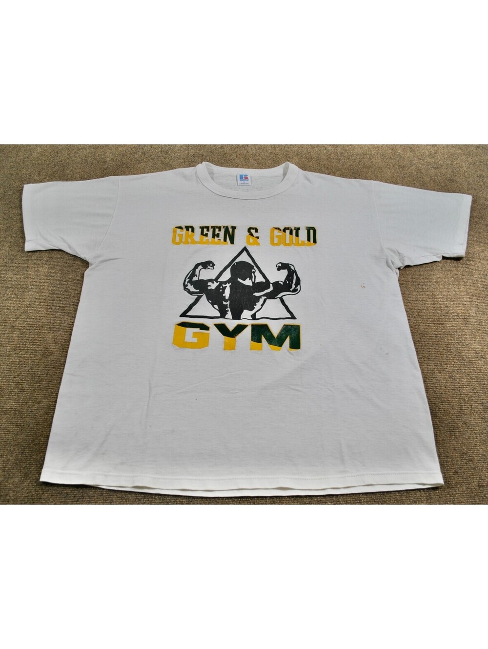 Green & Gold Gym 90s Vintage Work Out Training Made in USA Russell Shirt X-Large